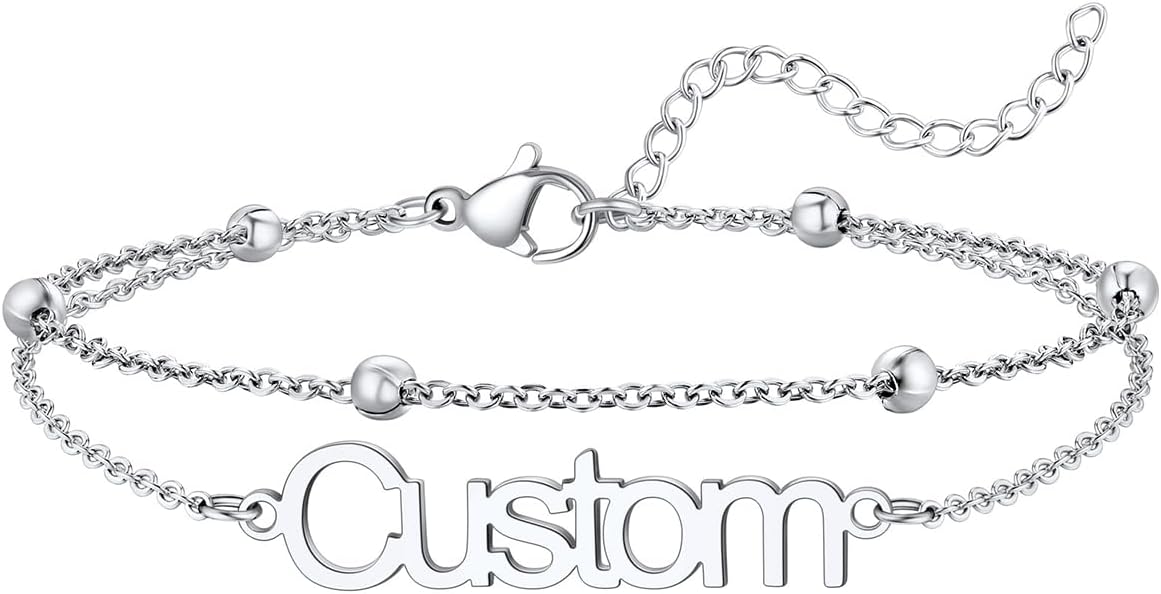 U7 Custom Layered Ankle Bracelets for Women Stainless Steel Bead/Cuban/Figaro/Rope/Wheat Chain Anklet Waterproof Anklet Jewelry for Beach Vacation