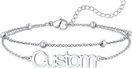 U7 Custom Layered Ankle Bracelets for Women Stainless Steel Bead/Cuban/Figaro/Rope/Wheat Chain Anklet Waterproof Anklet Jewelry for Beach Vacation