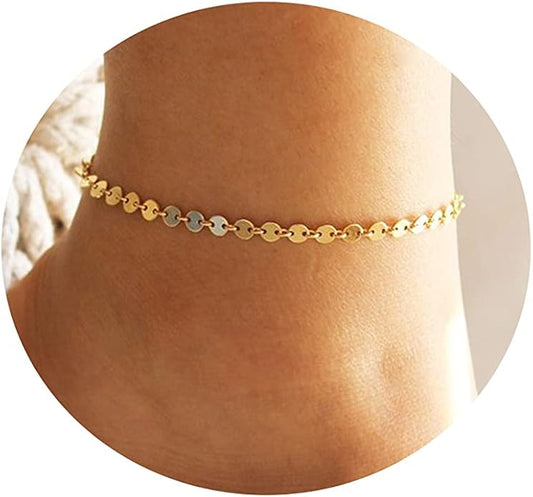 Dainty Ankle Bracelets for Women 18K Gold Plated Satellite Beaded Herringbone Chain Anklets Simple Lip Chain Anklet Minimalist Summer Beach Foot Jewelry Christmas