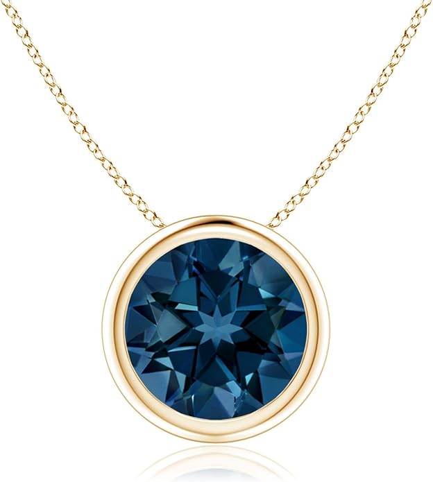 Angara Natural London Blue Topaz Solitaire Pendant for Women | Round Blue Topaz Pendant Necklace in 14K Solid Gold/Silver/Platinum With 18" Chain | December Birthday, Gemstone Jewelry Gift