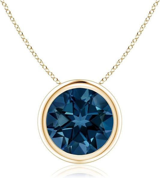 Angara Natural London Blue Topaz Solitaire Pendant for Women | Round Blue Topaz Pendant Necklace in 14K Solid Gold/Silver/Platinum With 18" Chain | December Birthday, Gemstone Jewelry Gift