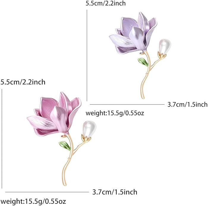2Pcs Pearl Flower Brooches For Women Alloy Floral Brooch Pins Pink Purple Magnolias Flowers Broach Magnolia Blossom Brooches And Pins For Women Party Wedding Banquet Jewelry Clothing Accessories