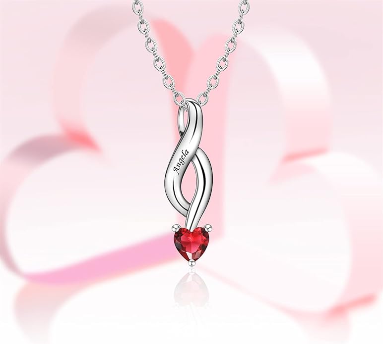 MissNaNa Sterling Silver Personalized Mothers Necklace with Simulated Birthstones Engraved 1-6 Children Names Custom Love Heart Pendant Family Necklace for Women Mother's Day Birthday