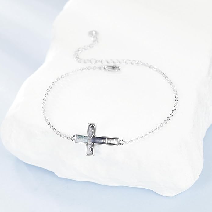 YFN Cross Bracelet Sterling Silver Religious Cross Bracelet Jewelry Gift for Women Men