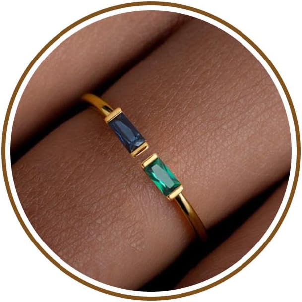 JSJOY Birthstone Rings for Women Dainty Emerald Blue Ring Birthday Gifts for Mom Her Gemstones CZ Ring for Teens Gold Rings That Don't Tarnish Adjustable Ring Jewelry Gifts
