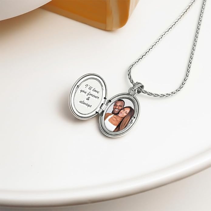 PicturesOnGold.com Sterling Silver & Yellow Gold Filled Oval Forever in My Heart Locket Necklace for Women with 18 Inch Chain