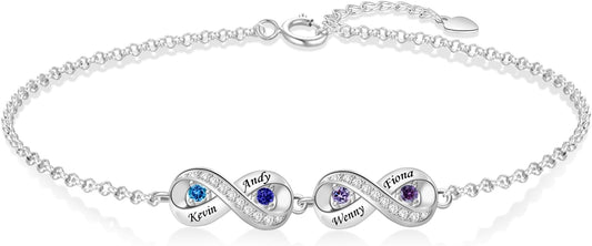 BABOOM Personalized Birthstone Bracelet for Mom Custom Infinity Name Bracelets with 1-8 Birthstones Jewelry Mothers Day Gifts for Women Mother Wife Grandma