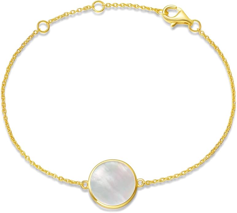 AGVANA Valentines Day Gifts 14K Solid Real Gold Coin Necklace Bracelet for Women Mother of Pearl/Abalone/Turquoise/Black Onyx/Opal Fine Jewelry Anniversary Birthday Gifts for Women Mom Wife Her