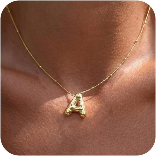 Initial Necklaces for Women, 14k Gold Plated Bubble Letter Necklace Chunky Gold Necklace Dainty Charm Initial Necklaces for Women Trendy Custom Preppy Stocking Stuff Necklace Christmas Gifts