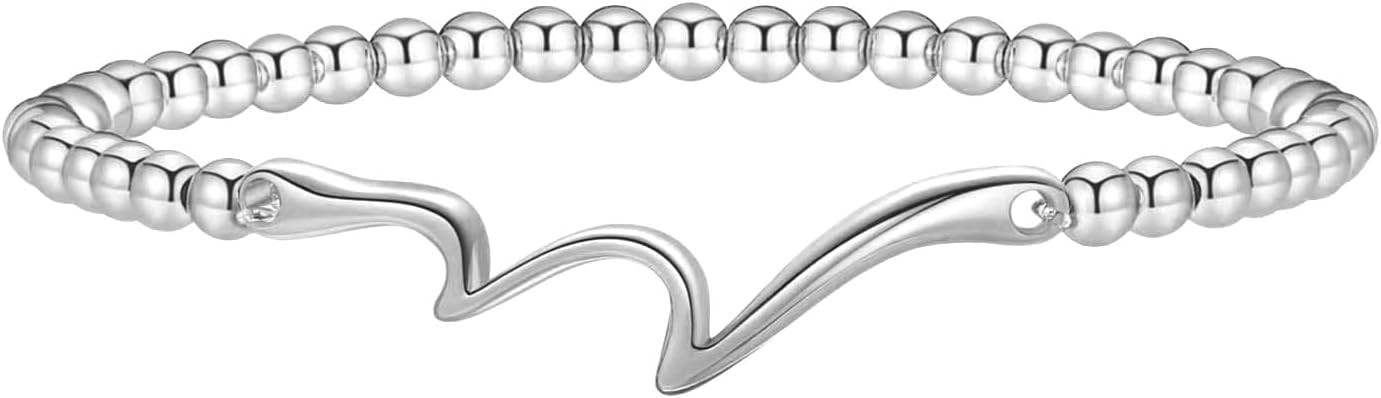 Beaded Bracelet for Women Trendy Stretch Handmade Ball Charm Bracelet Dainty Cross Heart Bow Wave CZ Stackable Jewelry Charm Gifts for Her