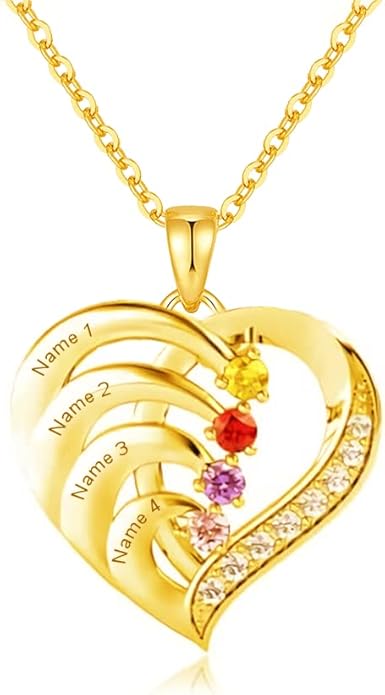 10K 14K 18K Personalized Solid Gold Nautral Diamond Mom Necklace with 1-5 Birthstones for Women Mom Wife,Custom Mother Birthstone Necklace Engraved Name Jewelry Gift for Mothers Day Birthday