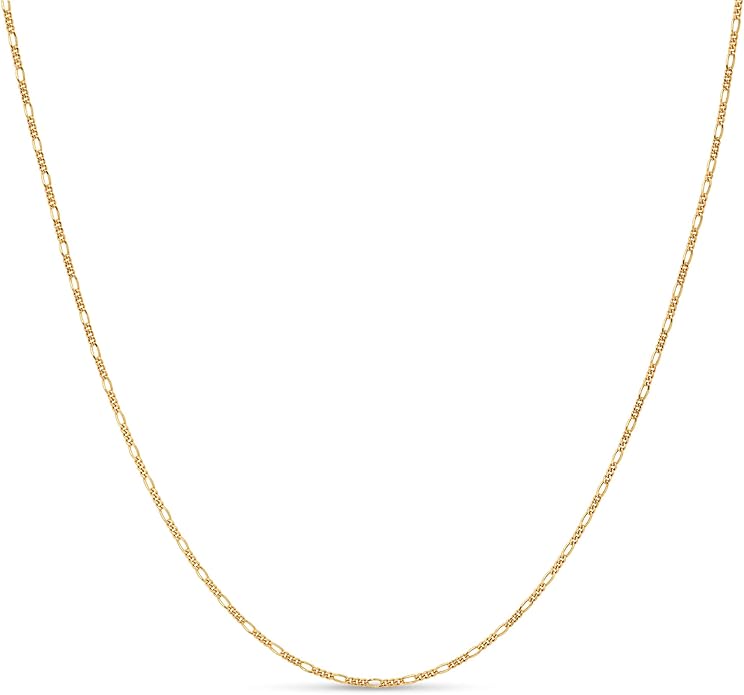 KEZEF Sterling Silver 1.5mm Figaro Chain Necklace for Women - 925 Italian Diamond Cut Chain, Available in Silver, 18K Yellow Gold, Rose Gold, 16-30 Inches