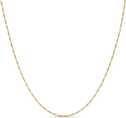 KEZEF Sterling Silver 1.5mm Figaro Chain Necklace for Women - 925 Italian Diamond Cut Chain, Available in Silver, 18K Yellow Gold, Rose Gold, 16-30 Inches