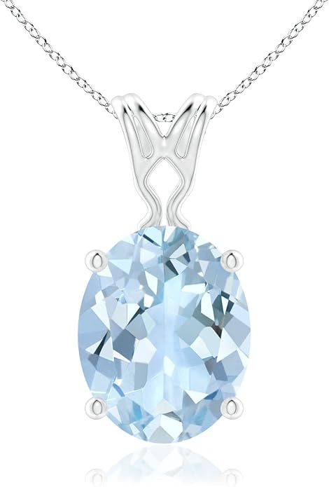 Angara Natural Aquamarine Solitaire Pendant for Women | Vintage in 14K Solid Gold/Platinum With 18" Chain | March Birthday, Anniversary, Gemstone Jewelry Gift