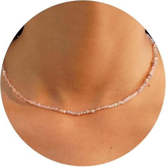 JSJOY Tiny Crystal Beaded Choker Necklaces for Women Colorful Beaded Necklace Dainty Choker Necklaces Simple Boho Jewelry Gifts for Teens Handmade Bead Necklaces Gifts