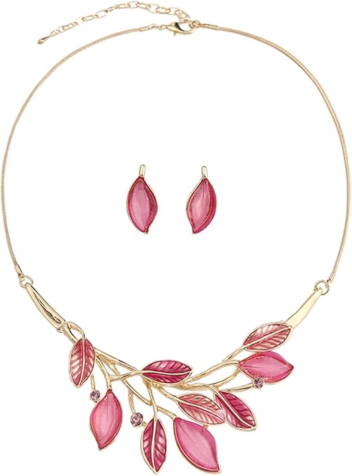 Vintage Chunky Statement Jewelry Set Retro Leaf Floral Geometric Bohemian Boho Bib Necklace Earring Set Fashion Costume Jewelry for Women Girls Wedding Party Prom Unique Gift