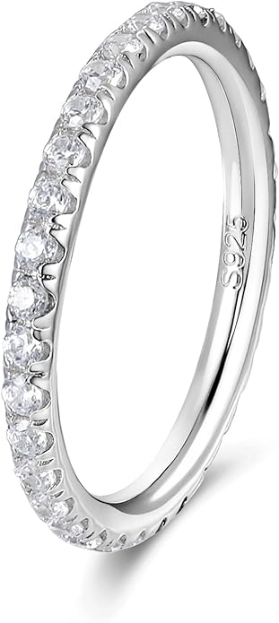CYW Moissanite Sapphire Ruby Emerald Hand Setting Full Eternity Rings for Women, Solid 925 Sterling Silver, Stackable Ring, Wedding Birthday Valentines Anniversary Mothers Day Ideal Gift for Her