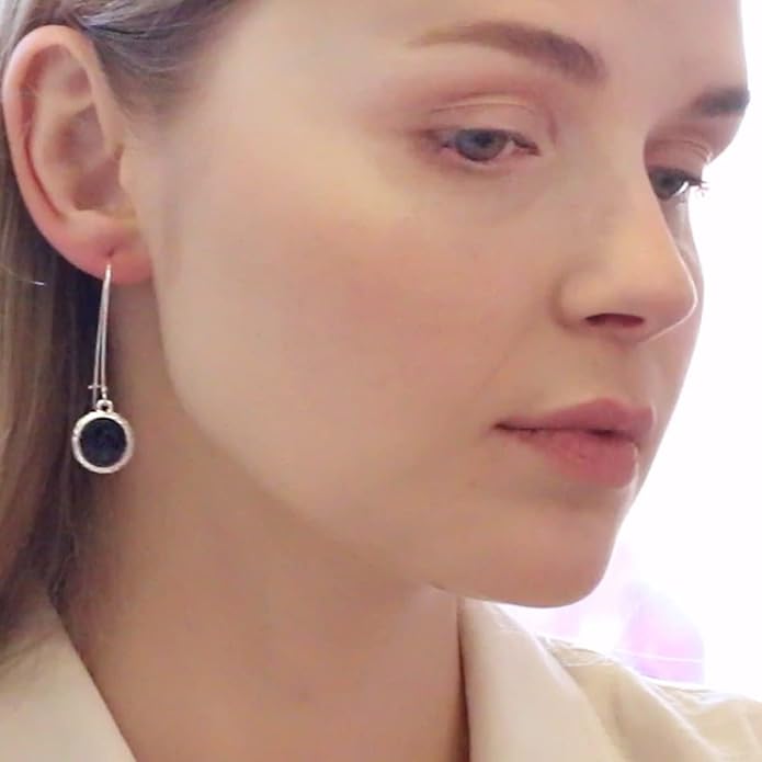 Simulated Druzy Threader Drop Earrings for Women - Gold, Silver, or Rose Gold Tone Trendy Boho Dangles with Sparkly Round Stone