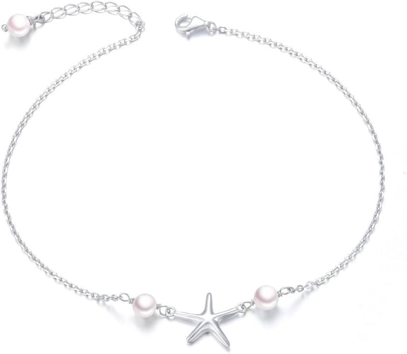 Anklet for Women S925 Sterling Silver Adjustable Foot Evil Eye Starfish Heart Bead Butterfly Celtic Knot Cross Multilayer Layered Ankle Bracelet Jewelry