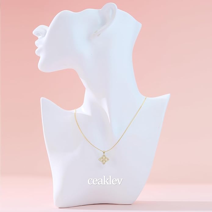 S925 Women's Sterling Silver Pendant Necklace - Classic Mother Pearl Four-Leaf Flower Necklace with Cubic Zircon, Hypoallergenic Fine Jewelry Gift