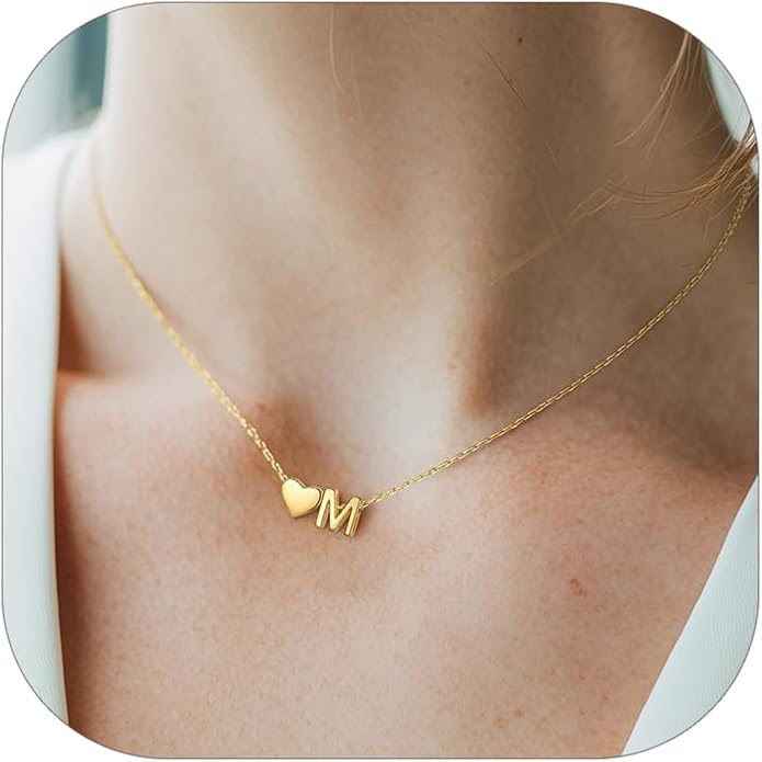 PROSILVER Initial Heart Necklace for Women, 925 Sterling Silver Tiny Heart Letter Necklace Siver, Gold Necklace, Come with Box