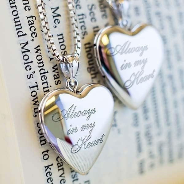 PicturesOnGold.com Personalized Always in My Heart Silver Or Gold Heart Locket Pendant Necklace Jewelry Gifts for Men & Women - 3/4 Inch X 3/4 Inch - Includes 18 inch Cable Chain