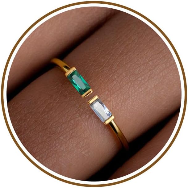 JSJOY Birthstone Rings for Women Dainty Emerald Blue Ring Birthday Gifts for Mom Her Gemstones CZ Ring for Teens Gold Rings That Don't Tarnish Adjustable Ring Jewelry Gifts