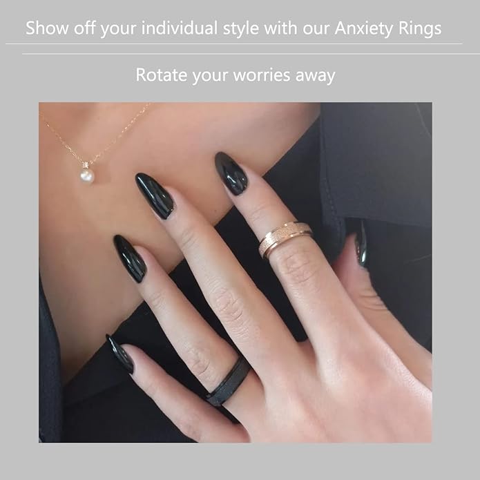 AmorArtSky Anxiety Ring for Women Men, Titanium Stainless Steel Spinner Ring, 5 Colors, 6MM, Size 6-10, 3 Styles Anxiety Ring-Moon Star, Sandblasted Finished, Hollow Outer
