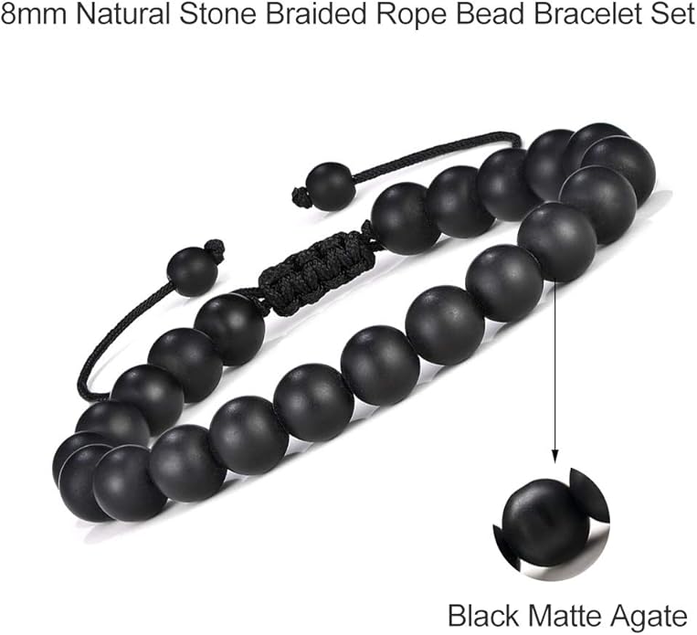 M MOOHAM Natural Stone Bracelets for Men - 8mm Tiger Eye, Matte Agate, Lava Rock - Teen Boys Gifts for Birthday, Anniversary, Christmas