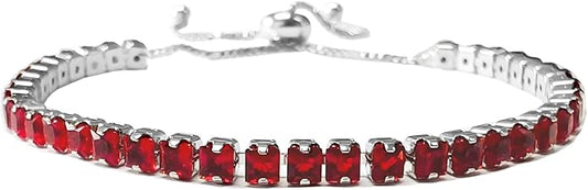 Italian Sterling Silver Women's Tennis Bracelets | Ladies' Sterling Silver Rope Adjustable Bracelet with Crystals | Gift for She