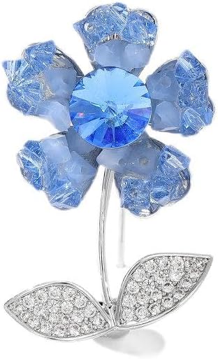 14K Gold Purple/Blue/White Flower Brooch for Women, Small Suit Outerwear Decoration, Crystal Gemstone Brooch for Her