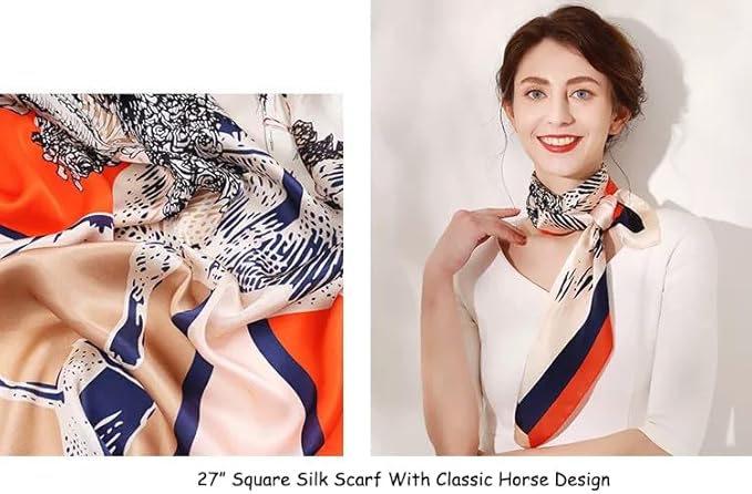 ANDANTINO 100% Mulberry Silk Square Scarf for Hair-25.6" X25.6'' Women Men Natural Silk Neckerchief Digital Printed Headscarf