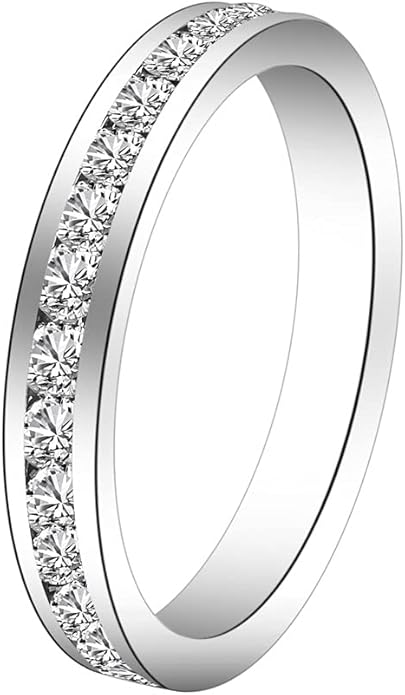 Muses Art Design Birthstone Eternity Band Ring (Channel Set/Full Round), Stackable Fashion Ring with Crystal Birthstone