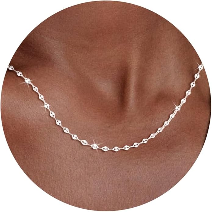 925 Sterling Silver Chain Necklace Link Chain Necklace for Women Simple Dainty 16K Gold Plated Necklace for Women Minimalist Waterproof Silver Necklace Trendy Jewelry Gifts