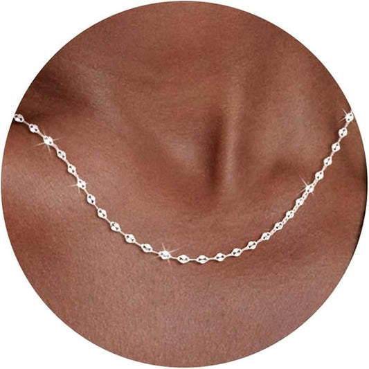 925 Sterling Silver Chain Necklace Link Chain Necklace for Women Simple Dainty 16K Gold Plated Necklace for Women Minimalist Waterproof Silver Necklace Trendy Jewelry Gifts
