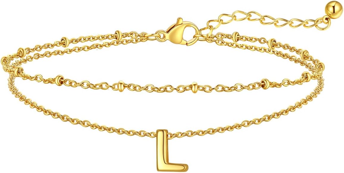 FaithHeart Initial Ankle Bracelets for Women, Waterproof 14k Gold Plated Initial Anklets Non Tarnish Stainless Steel Layered Anklet Summer Beach Foot Jewelry