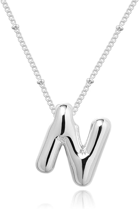 Initial Necklaces for Women, 14k Gold Plated Bubble Letter Necklace Chunky Gold Necklace Dainty Charm Initial Necklaces for Women Trendy Custom Preppy Stocking Stuff Necklace Christmas Gifts