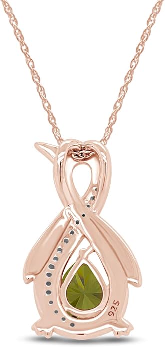 Infinity Penguin Pendant Necklace for Women, 14K Gold Over Sterling Silver with Pear & Round Cut Simulated Birthstone & White Diamond Accents, Dainty Animal Jewelry Gift with 18" Chain