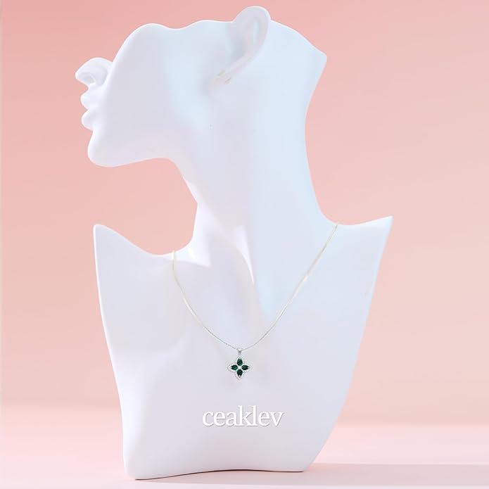 S925 Women's Sterling Silver Pendant Necklace - Classic Mother Pearl Four-Leaf Flower Necklace with Cubic Zircon, Hypoallergenic Fine Jewelry Gift