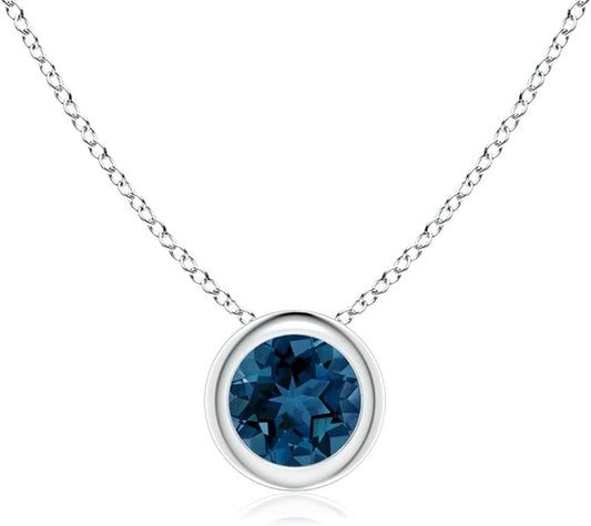 Angara Natural London Blue Topaz Solitaire Pendant for Women | Round Blue Topaz Pendant Necklace in 14K Solid Gold/Silver/Platinum With 18" Chain | December Birthday, Gemstone Jewelry Gift