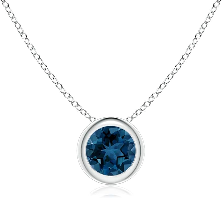 Angara Natural London Blue Topaz Solitaire Pendant for Women | Round Blue Topaz Solitaire Pendant Necklace in 14K Solid Gold/Silver/Platinum | December Birthday, Gemstone Jewellery Gift