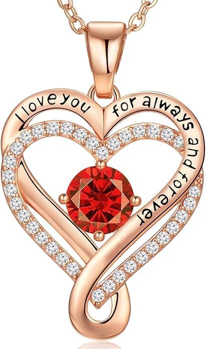 Birthstone Infinity Heart Necklace for Women Wife Girlfriend Mom Daughter Gifts S925 Silver Jewelry For Anniversary Rose Gold Gifts For Birthday Christmas Mothers Valentines Day