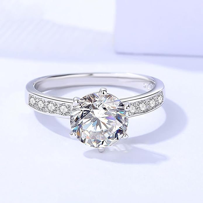 zemlite Stackable Promise Ring | Luxurious 2 Carat Round Diamond | D-Color VVS1 Clarity, Excellent Cut | Ideal Valentine's Gift
