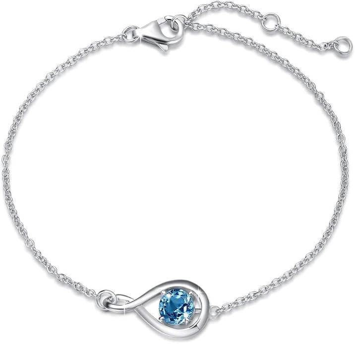FANCIME Love Bracelet 925 Sterling Silver Infinity Birthstone Bracelets for Women Fine Jewelry Birthday Christmas Gifts for Her Mom Wife, Chain Length 6.7"+1.2" Extend