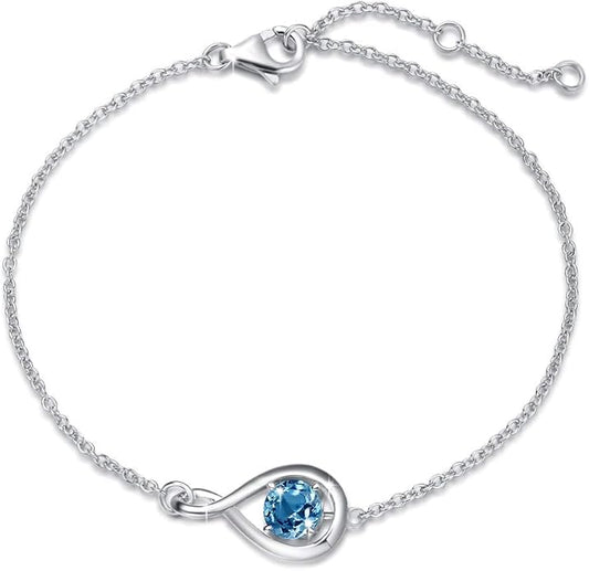 FANCIME Love Bracelet 925 Sterling Silver Infinity Birthstone Bracelets for Women Fine Jewelry Birthday Christmas Gifts for Her Mom Wife, Chain Length 6.7"+1.2" Extend
