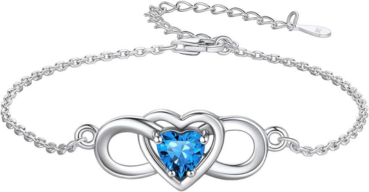Custom4U Personalized Infinity Love Symbol Link Bracelets for Women 925 Sterling Silver Birthstone Bracelet Adjustable Engraved Chain Christmas Mother's Day Birthday Jewelry Gifts for Mom Her