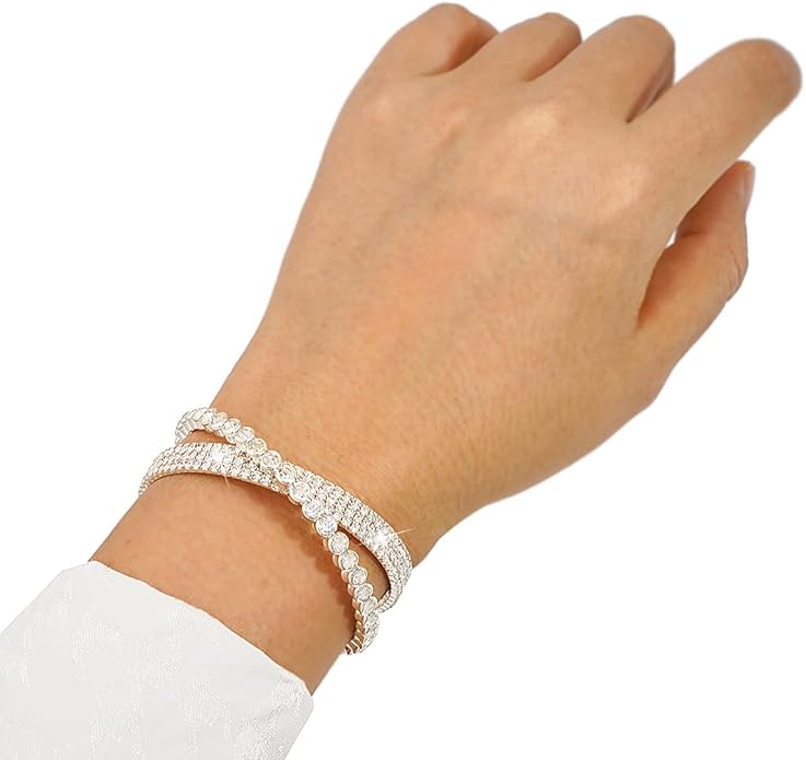 Suyi Rhinestone Bracelet for Women Silver Multilayer Cuff Bracelet Craystal Braidal Bracelets