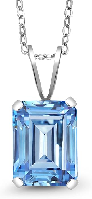 Gem Stone King Emerald Cut Pendant Necklace For Women | 925 Sterling Silver | Emerald Cut 9X7MM | Gemstone Birthstone | Fine Jewelry for Her Mom Wife | With 18 Inch Silver Chain