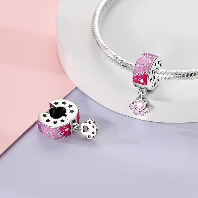 Parmuz Clip Spacer Charm for Bracelet 925 Sterling Silver Pave Cubic Zirconia Lock Stopper Bead Star Moon Evil Eye Jewelry Charm for Woman