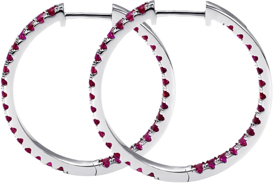 Moissanite Hoop Earrings for Women, S925 Sterling Silver, 18K White Gold Plated, D Color VVS1